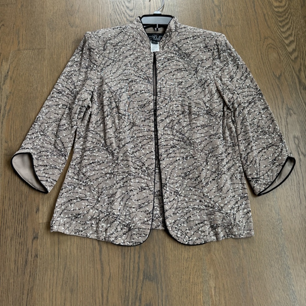 Alex Evenings Textured Mandarin Neck Glitter Knit 3/4 Sleeve Twinset